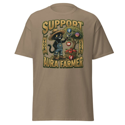 Support Your Local Aura Farmer Funny Cat T-Shirt - Brown Savana - TeeRipple