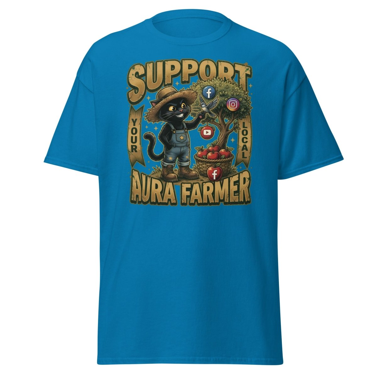 Support Your Local Aura Farmer Funny Cat T-Shirt - Sapphire - TeeRipple