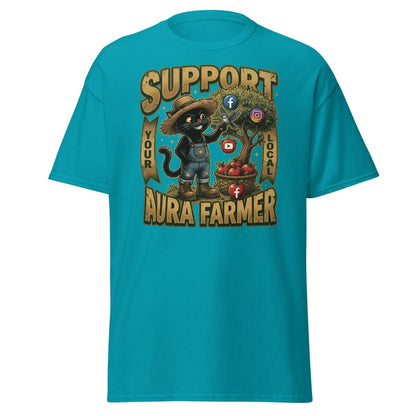 Support Your Local Aura Farmer Funny Cat T-Shirt - Tropical Blue - TeeRipple
