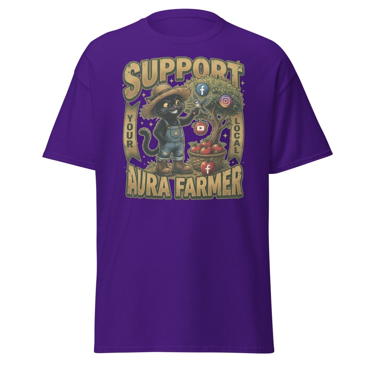 Support Your Local Aura Farmer Funny Cat T-Shirt - Purple - TeeRipple