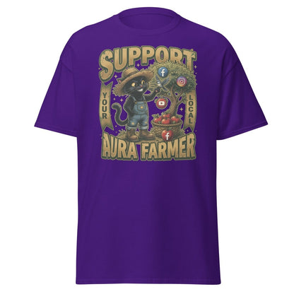 Support Your Local Aura Farmer Funny Cat T-Shirt - Purple - TeeRipple