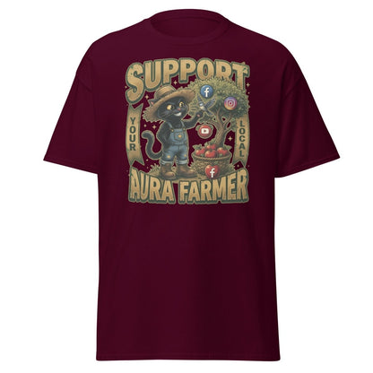 Support Your Local Aura Farmer Funny Cat T-Shirt - Maroon - TeeRipple
