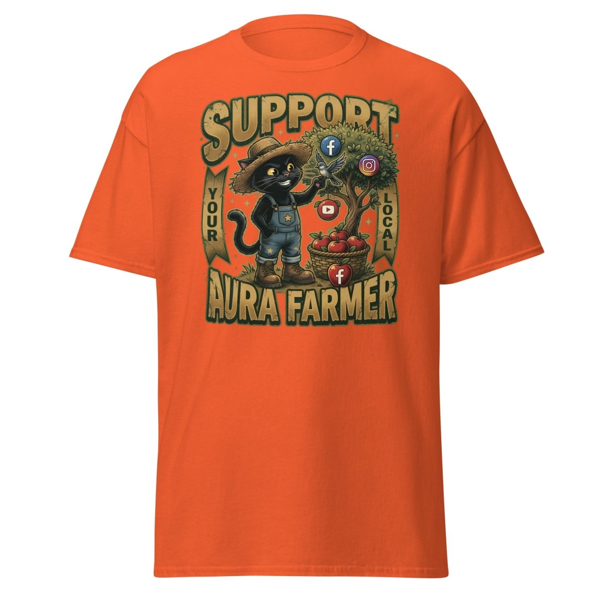 Support Your Local Aura Farmer Funny Cat T-Shirt - Orange - TeeRipple