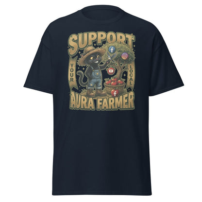 Support Your Local Aura Farmer Funny Cat T-Shirt - Navy - TeeRipple
