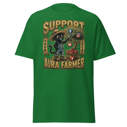 Support Your Local Aura Farmer Funny Cat T-Shirt - Turf Green - TeeRipple