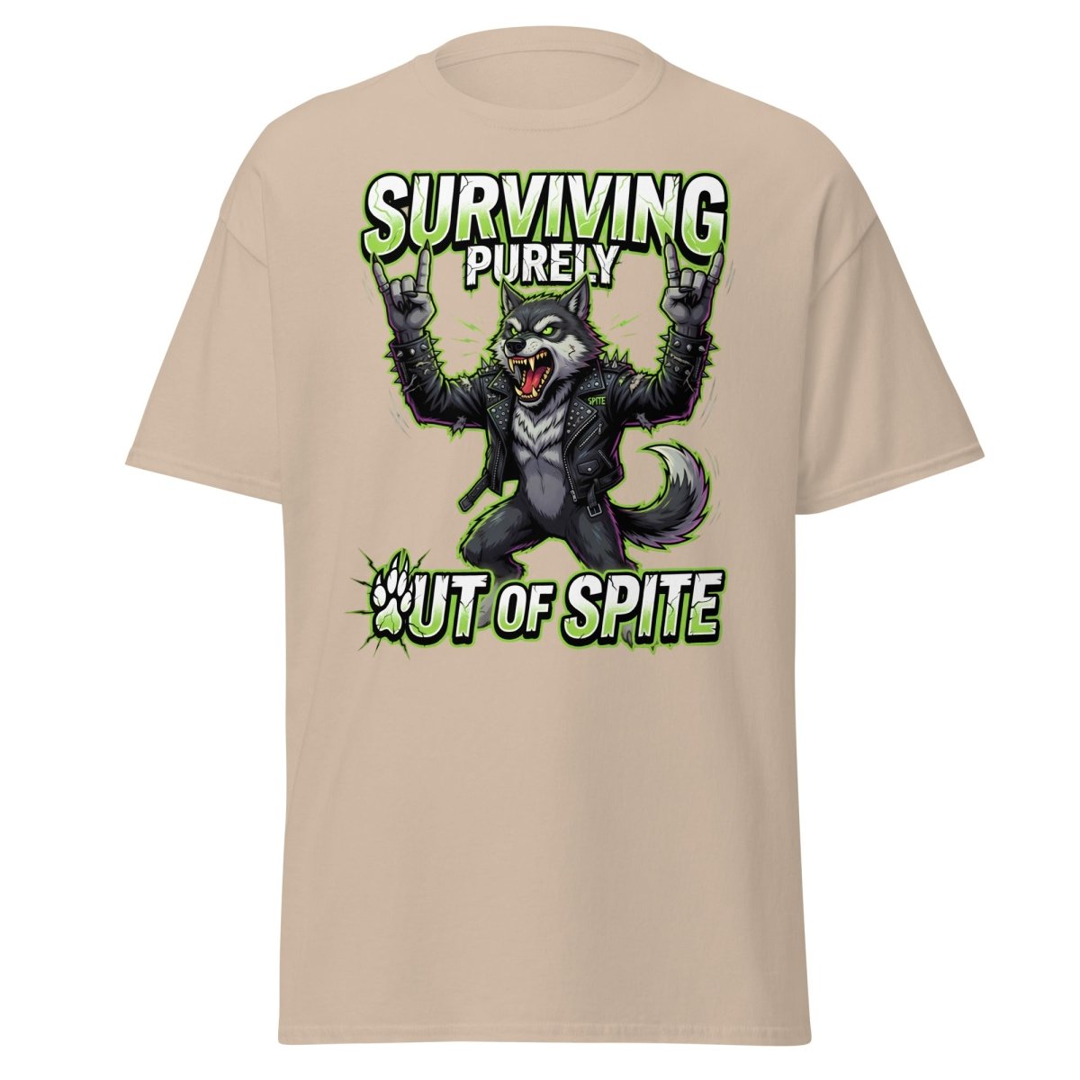 Surviving Purely Out of Spite Punk Wolf T-Shirt - Sand - TeeRipple