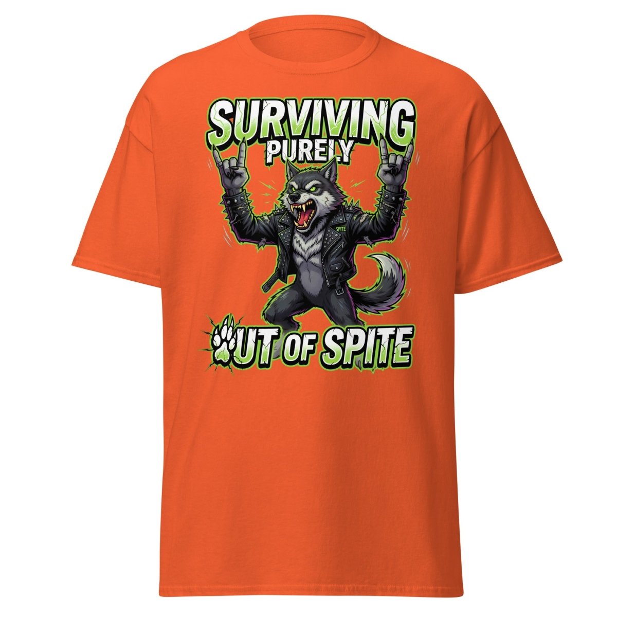 Surviving Purely Out of Spite Punk Wolf T-Shirt - Orange - TeeRipple