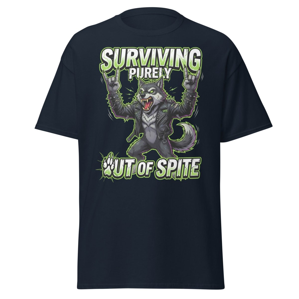 Surviving Purely Out of Spite Punk Wolf T-Shirt - Navy - TeeRipple