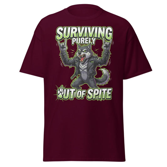 Surviving Purely Out of Spite Punk Wolf T-Shirt - Maroon - TeeRipple