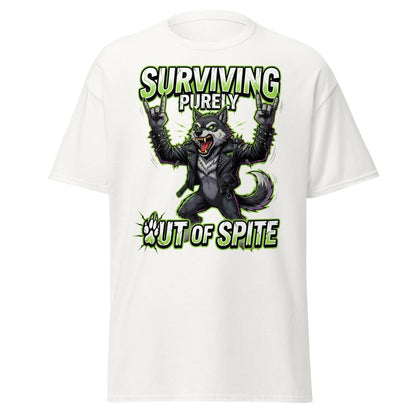 Surviving Purely Out of Spite Punk Wolf T-Shirt - White - TeeRipple