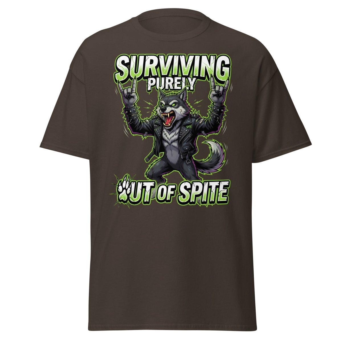 Surviving Purely Out of Spite Punk Wolf T-Shirt - Dark Chocolate - TeeRipple
