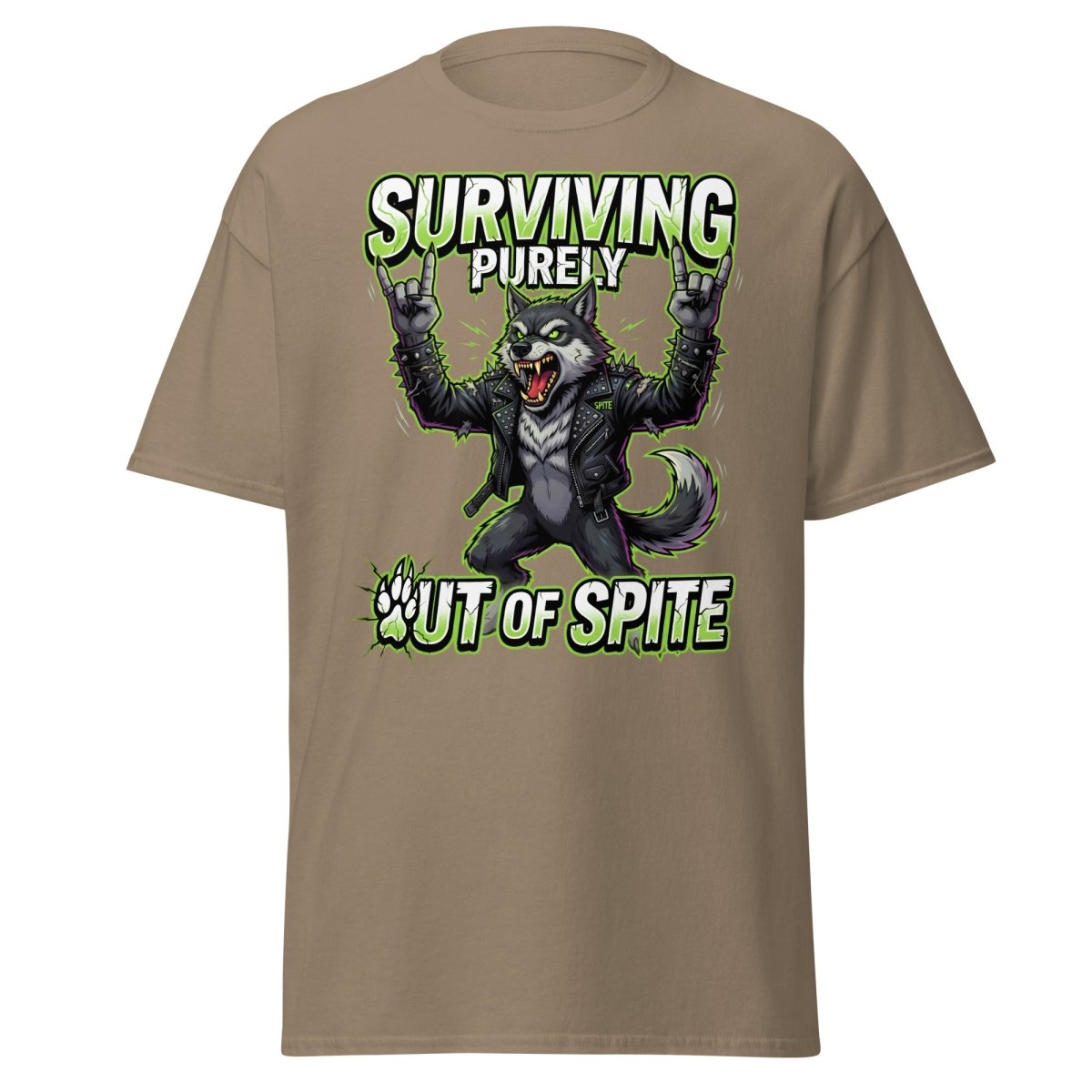 Surviving Purely Out of Spite Punk Wolf T-Shirt - Brown Savana - TeeRipple