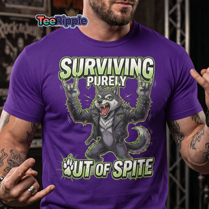 Surviving Purely Out of Spite Punk Wolf T-Shirt - Maroon - TeeRipple