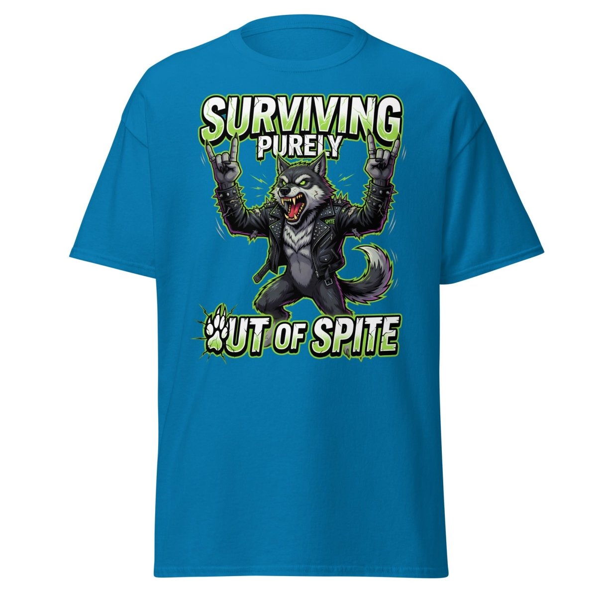 Surviving Purely Out of Spite Punk Wolf T-Shirt - Sapphire - TeeRipple