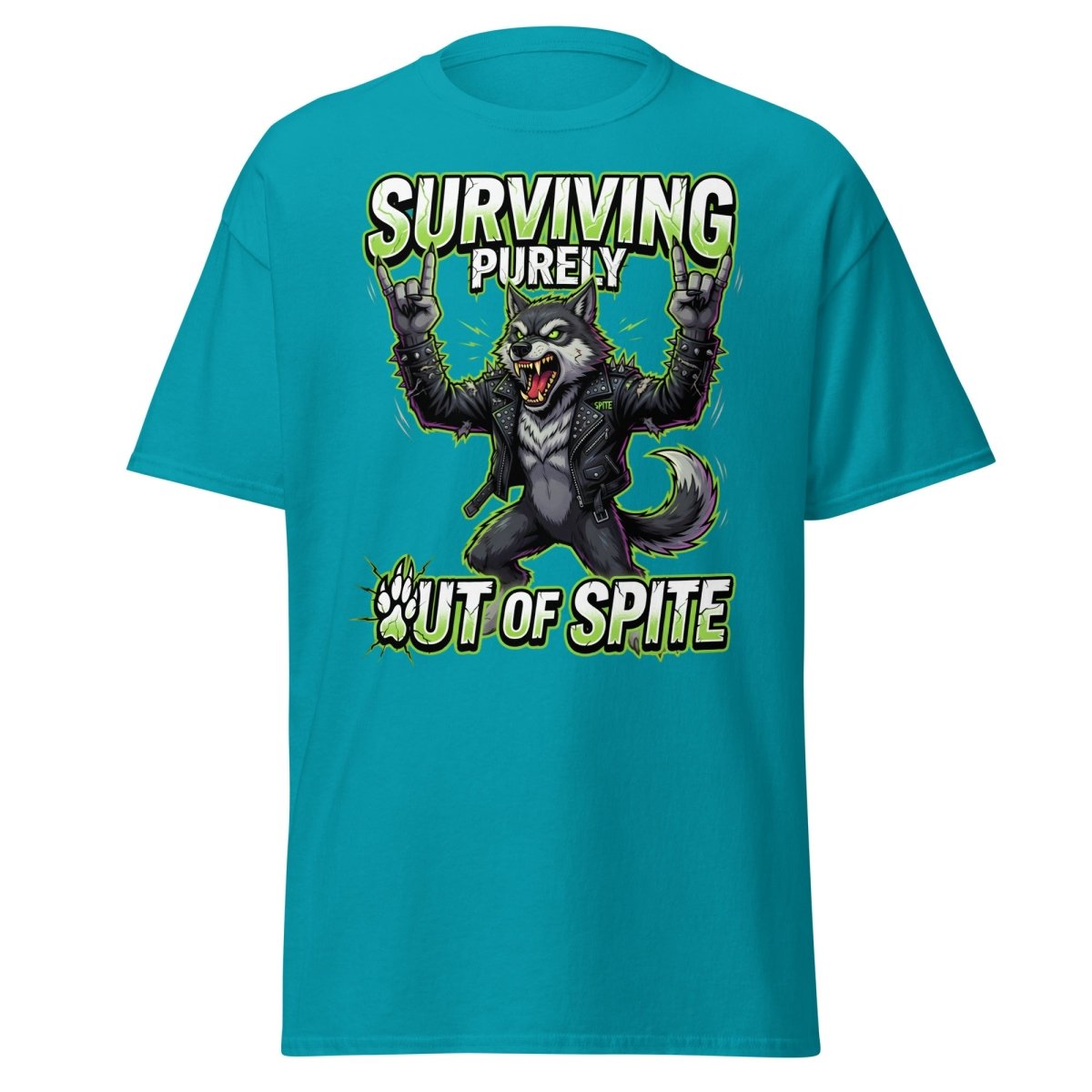 Surviving Purely Out of Spite Punk Wolf T-Shirt - Tropical Blue - TeeRipple