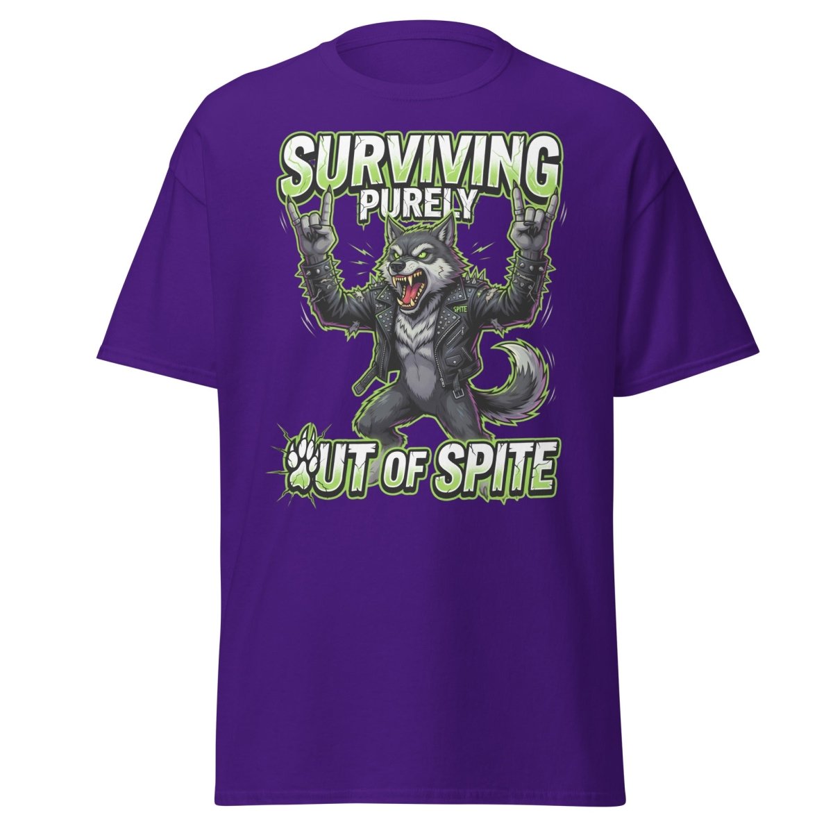 Surviving Purely Out of Spite Punk Wolf T-Shirt - Purple - TeeRipple