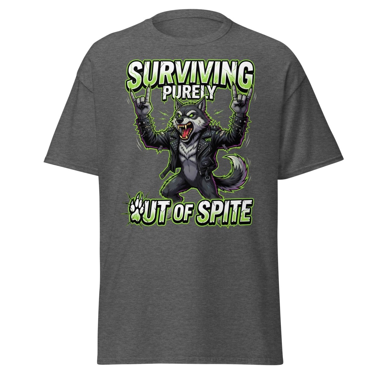 Surviving Purely Out of Spite Punk Wolf T-Shirt - Dark Heather - TeeRipple