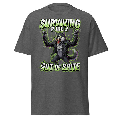 Surviving Purely Out of Spite Punk Wolf T-Shirt - Dark Heather - TeeRipple