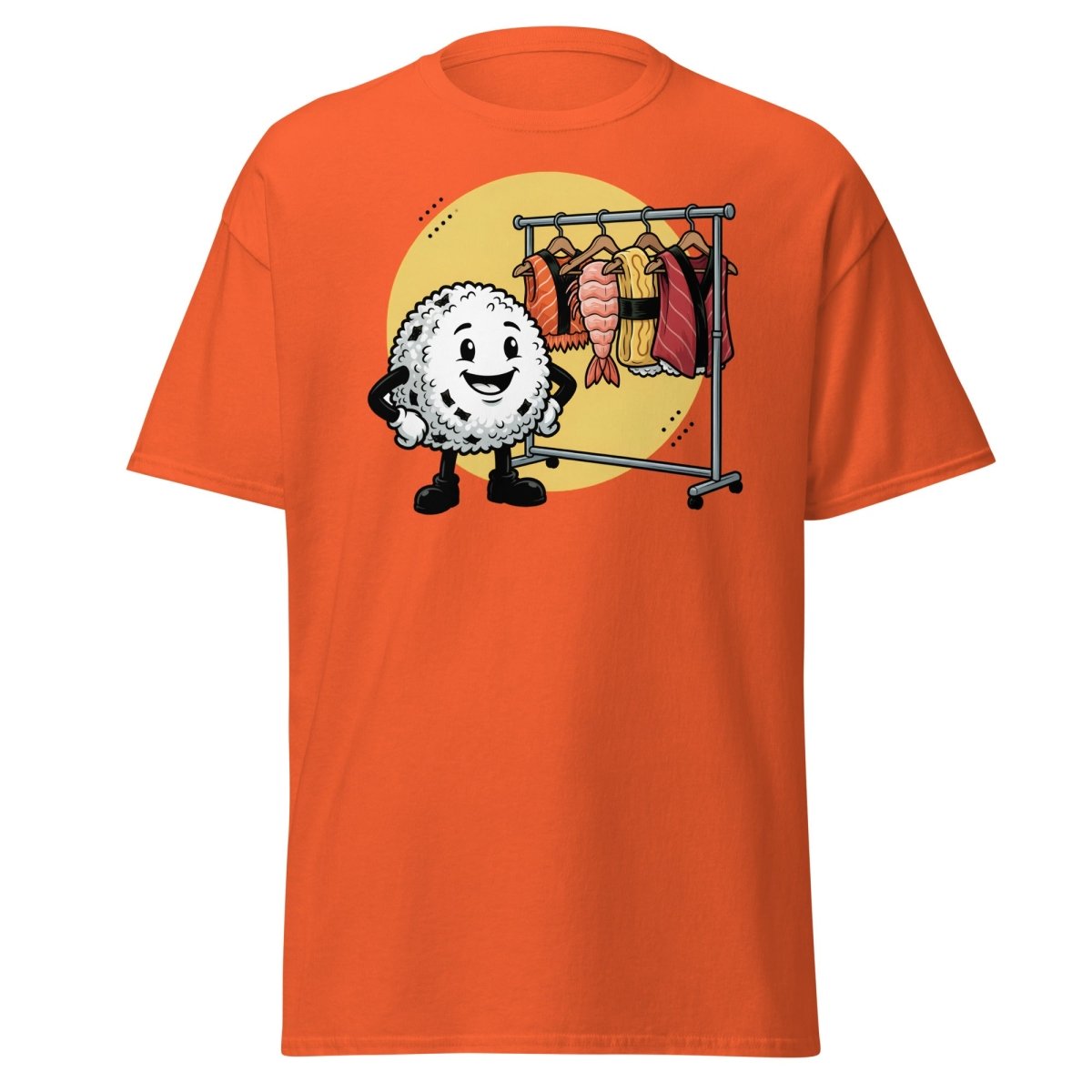 Sushi Roll Model Funny Cartoon T-Shirt - Sushi Fashion Tee - Orange - TeeRipple