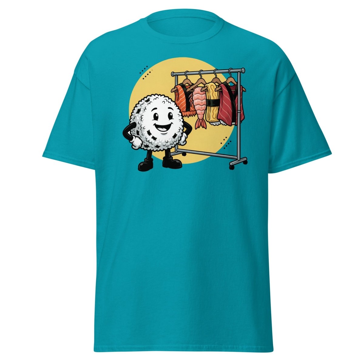 Sushi Roll Model Funny Cartoon T-Shirt - Sushi Fashion Tee - Tropical Blue - TeeRipple