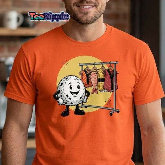 Sushi Roll Model Funny Cartoon T-Shirt - Sushi Fashion Tee - Maroon - TeeRipple