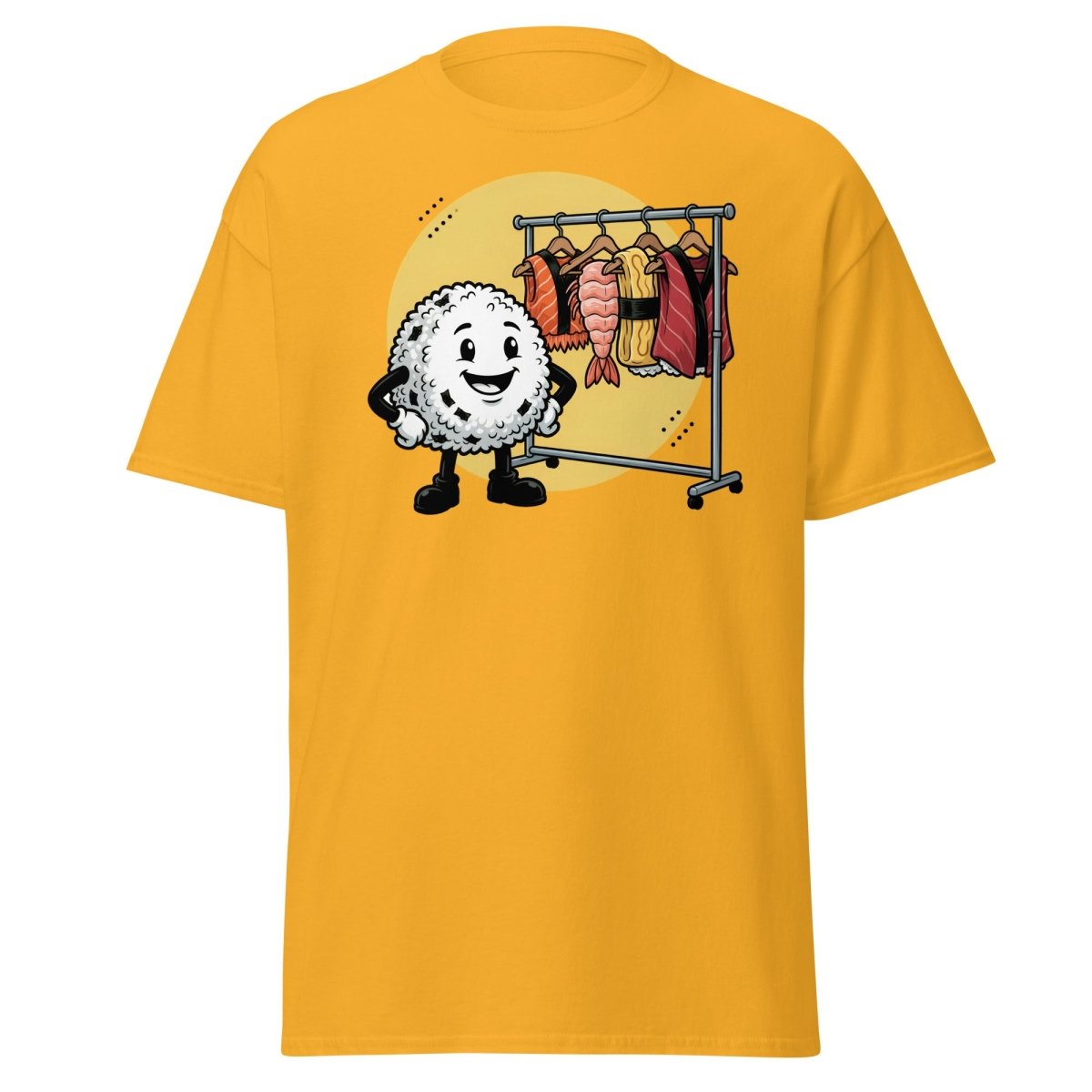 Sushi Roll Model Funny Cartoon T-Shirt - Sushi Fashion Tee - Gold - TeeRipple