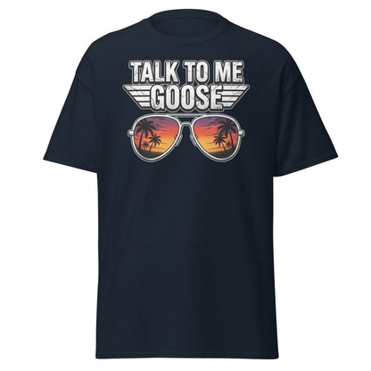 Talk to Me Goose T-Shirt | Top Gun Aviator Sunset Tee - Navy - TeeRipple