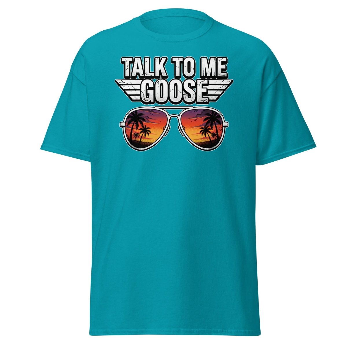 Talk to Me Goose T-Shirt | Top Gun Aviator Sunset Tee - Tropical Blue - TeeRipple