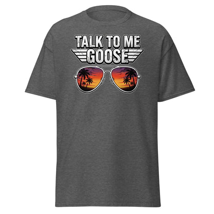 Talk to Me Goose T-Shirt | Top Gun Aviator Sunset Tee - Dark Heather - TeeRipple