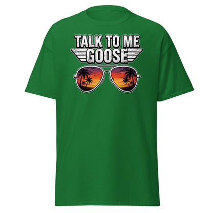 Talk to Me Goose T-Shirt | Top Gun Aviator Sunset Tee - Turf Green - TeeRipple