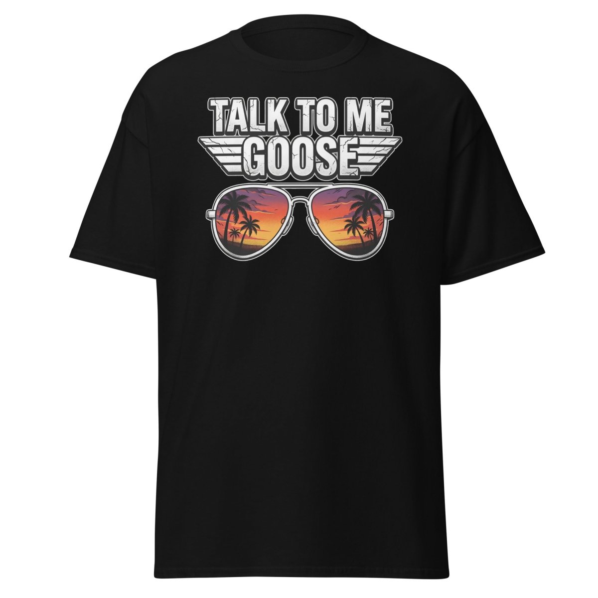 Talk to Me Goose T-Shirt | Top Gun Aviator Sunset Tee - Black - TeeRipple