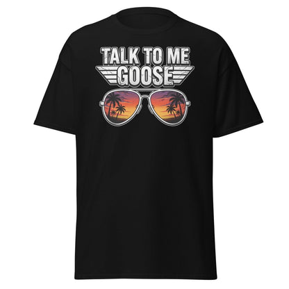 Talk to Me Goose T-Shirt | Top Gun Aviator Sunset Tee - Black - TeeRipple