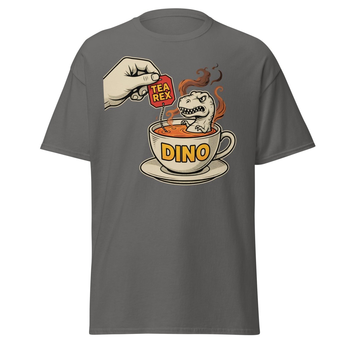 Tea Rex T-Shirt - Funny Dinosaur Pun Tee - Charcoal - TeeRipple