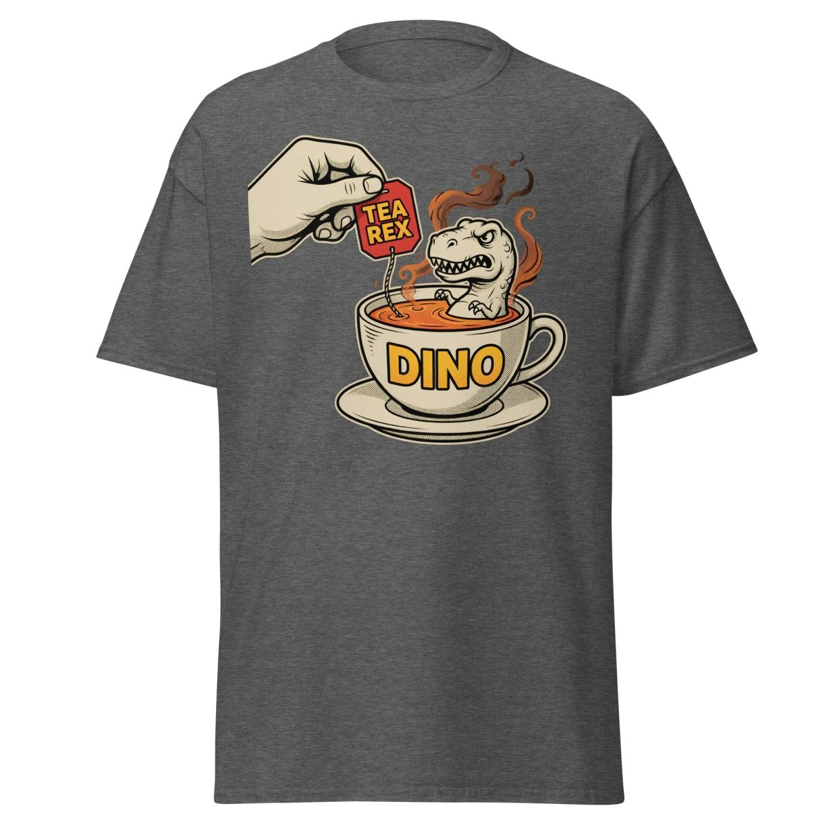 Tea Rex T-Shirt - Funny Dinosaur Pun Tee - Dark Heather - TeeRipple