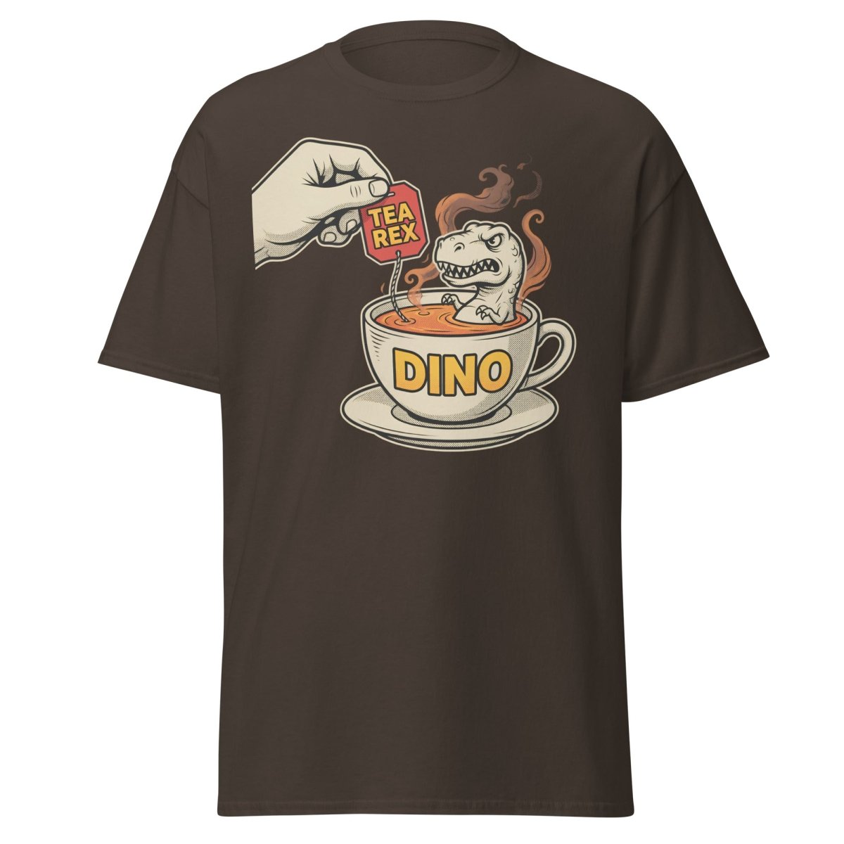 Tea Rex T-Shirt - Funny Dinosaur Pun Tee - Dark Chocolate - TeeRipple