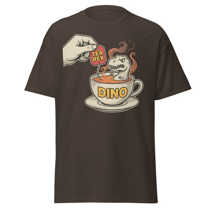 Tea Rex T-Shirt - Funny Dinosaur Pun Tee - Dark Chocolate - TeeRipple