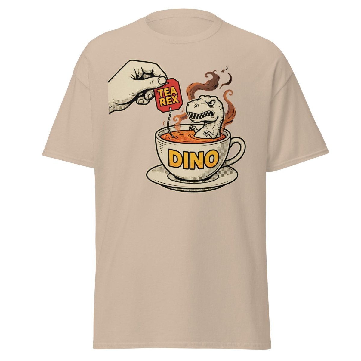 Tea Rex T-Shirt - Funny Dinosaur Pun Tee - Sand - TeeRipple