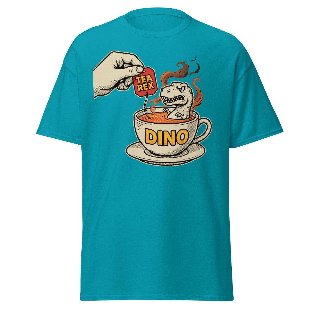 Tea Rex T-Shirt - Funny Dinosaur Pun Tee - Tropical Blue - TeeRipple