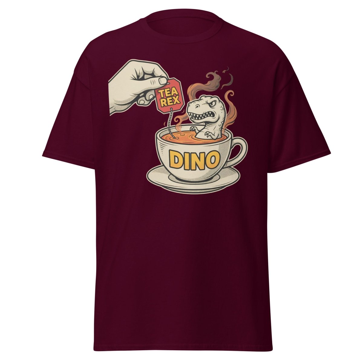 Tea Rex T-Shirt - Funny Dinosaur Pun Tee - Maroon - TeeRipple