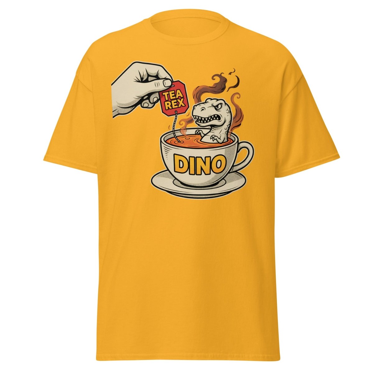 Tea Rex T-Shirt - Funny Dinosaur Pun Tee - Gold - TeeRipple