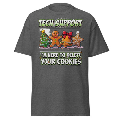 Tech Support Delete Your Cookies Funny Christmas T-Shirt - Dark Heather - TeeRipple