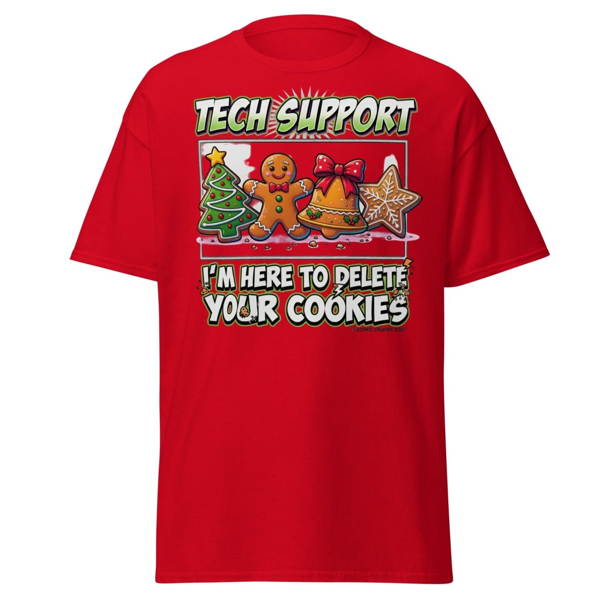Tech Support Delete Your Cookies Funny Christmas T-Shirt - Red - TeeRipple