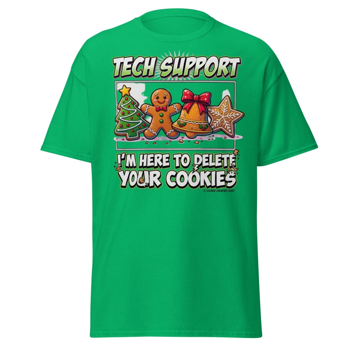 Tech Support Delete Your Cookies Funny Christmas T-Shirt - Irish Green - TeeRipple