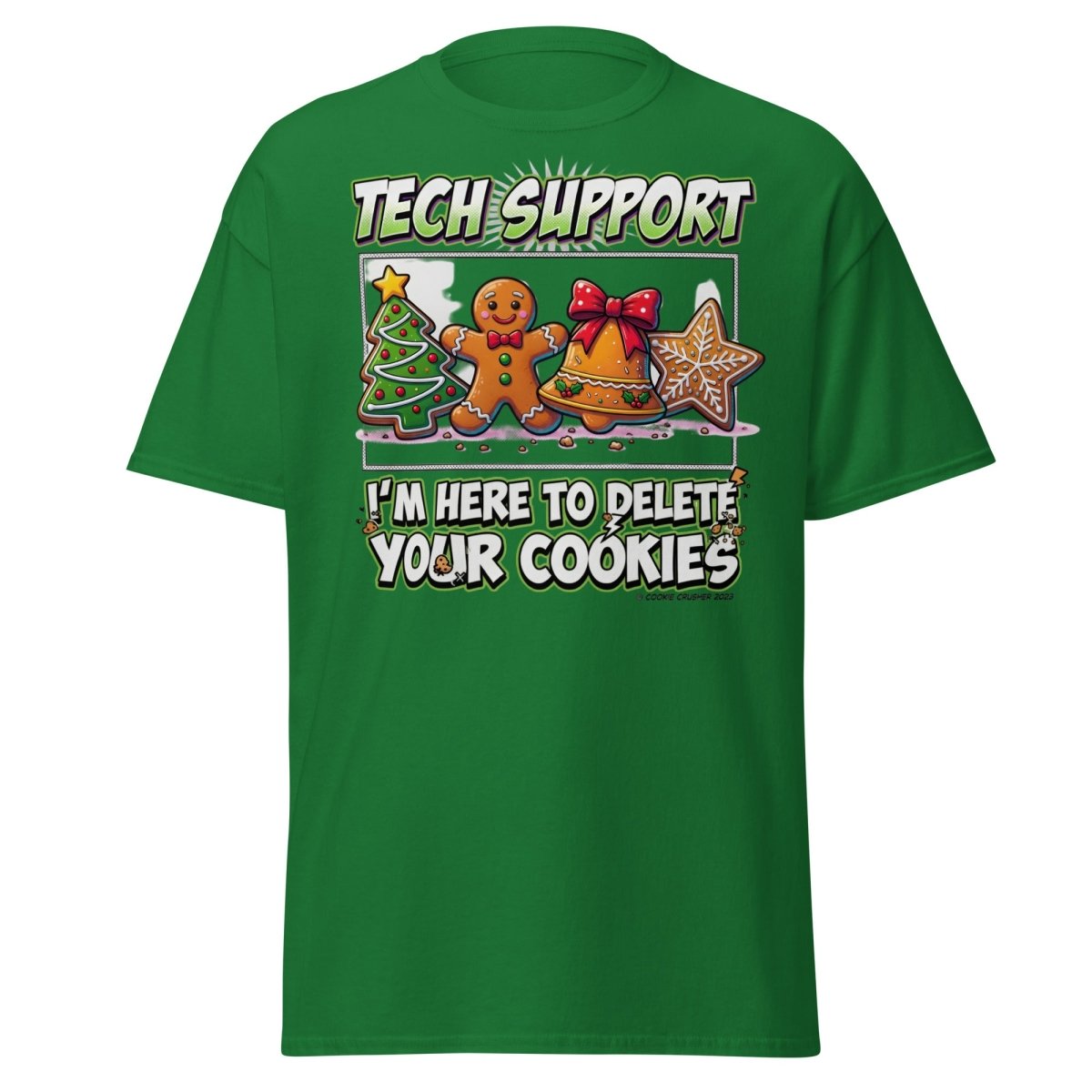 Tech Support Delete Your Cookies Funny Christmas T-Shirt - Turf Green - TeeRipple