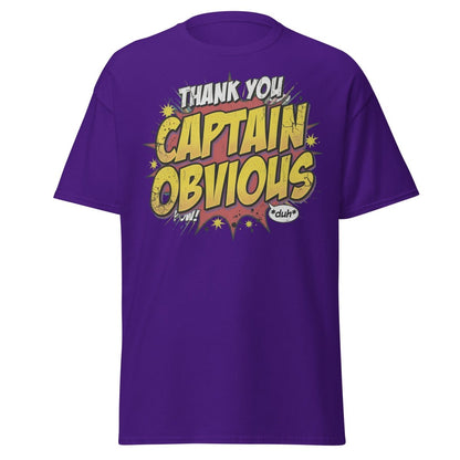 Thank You Captain Obvious T-Shirt – Sarcastic Comic Book Tee - Purple - TeeRipple