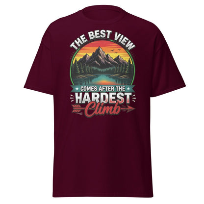 The Best View Comes After The Hardest Climb T-Shirt - Maroon - TeeRipple
