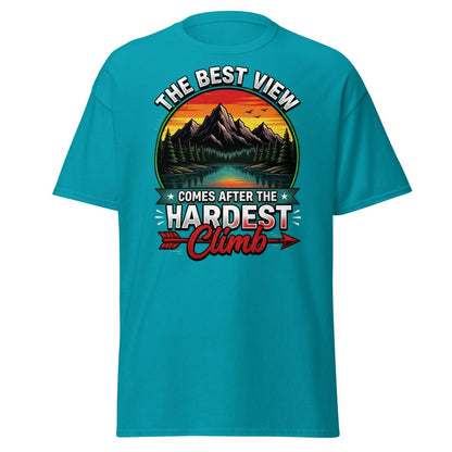 The Best View Comes After The Hardest Climb T-Shirt - Tropical Blue - TeeRipple