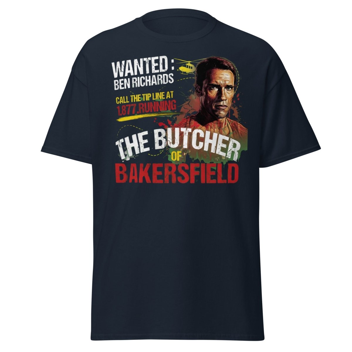 The Butcher of Bakersfield Running Man Arnold T-Shirt - Navy - TeeRipple