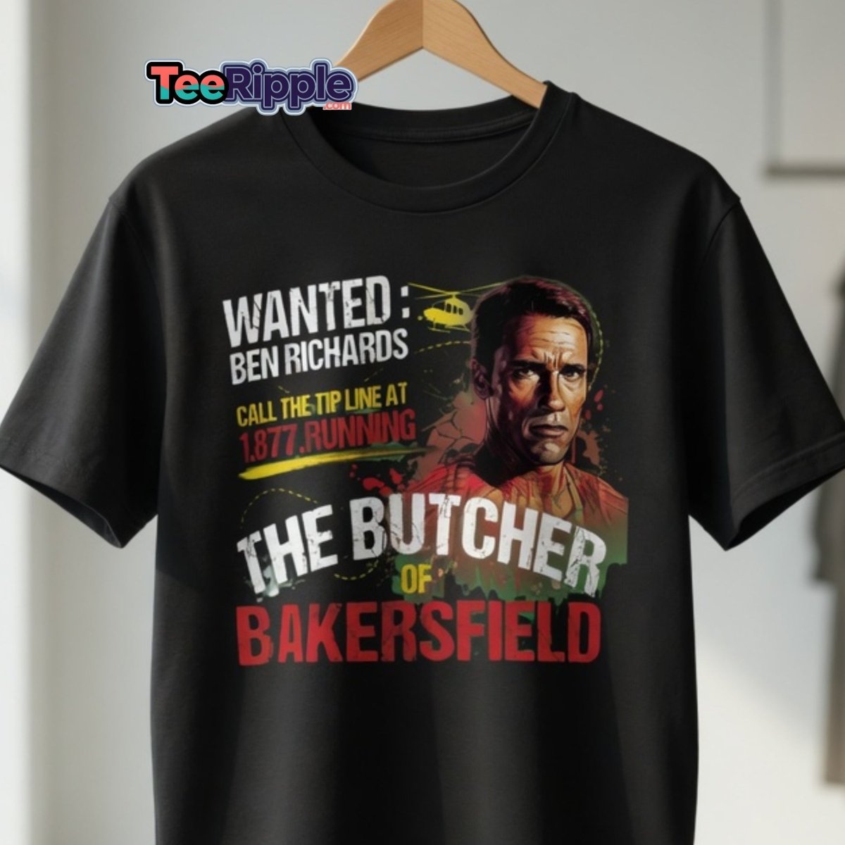 The Butcher of Bakersfield Running Man Arnold T-Shirt - Maroon - TeeRipple