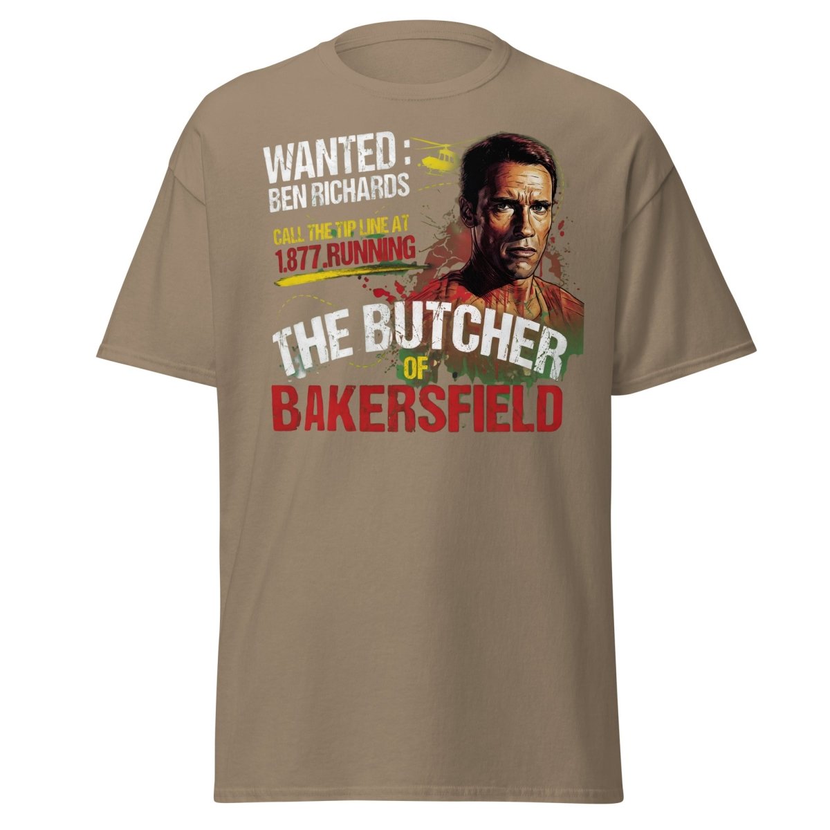 The Butcher of Bakersfield Running Man Arnold T-Shirt - Brown Savana - TeeRipple